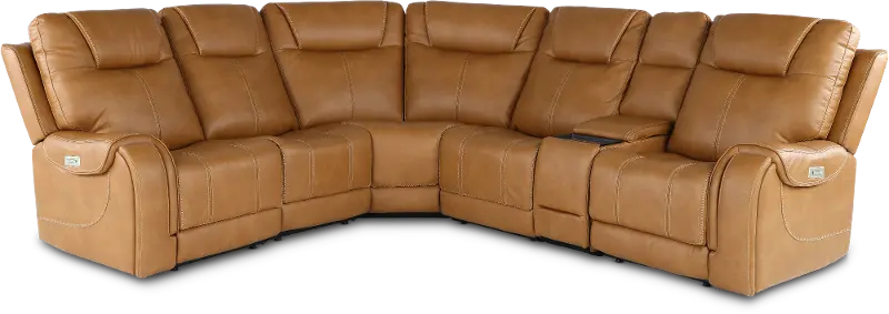 Conway Saddle Brown 6 Piece Power Reclining Sectional with Audio System