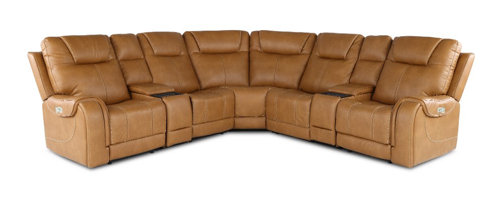 Conway Saddle Brown 7 Piece Power Reclining Sectional