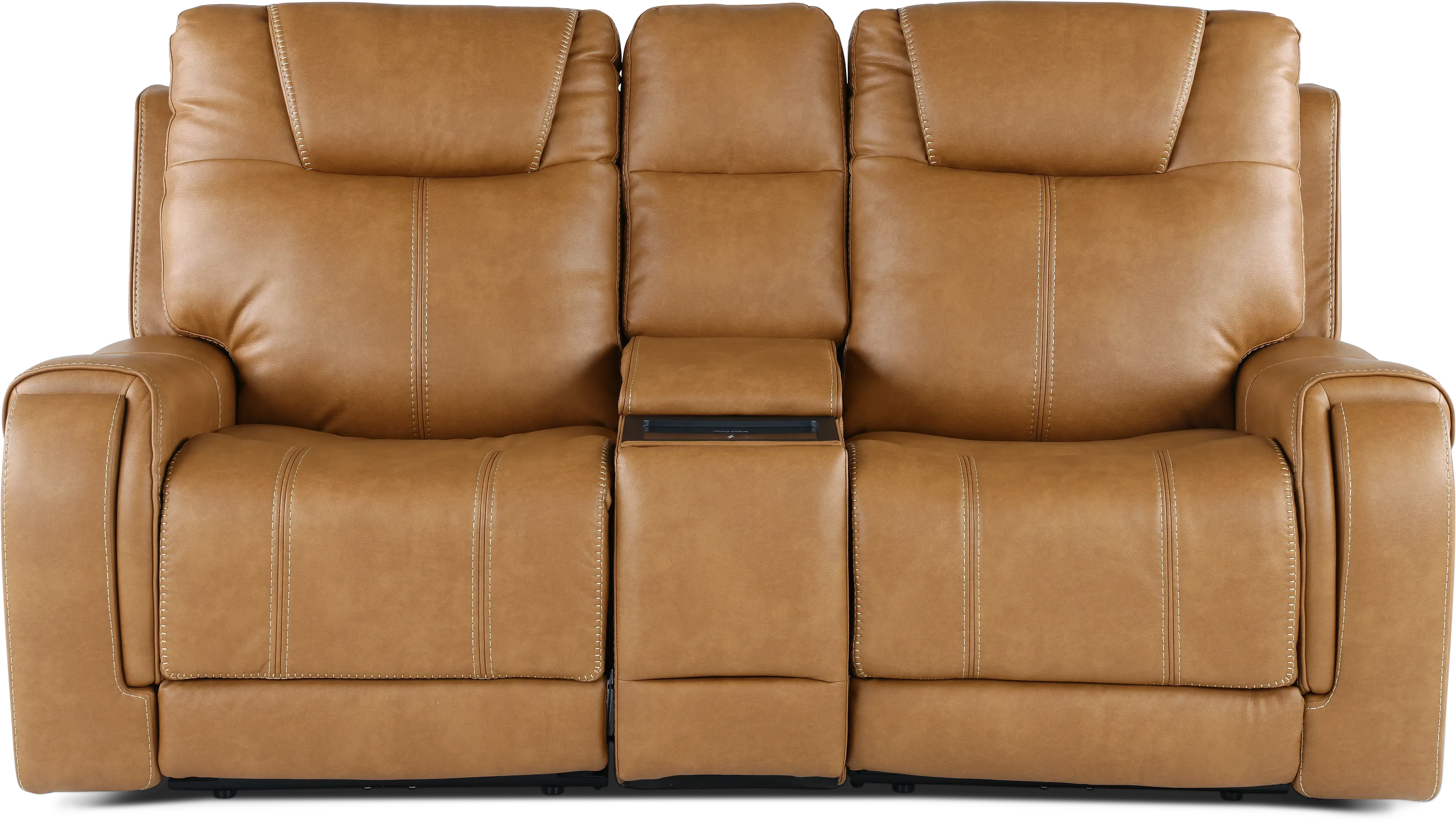 Conway Saddle Brown Power Reclining Loveseat with Audio Console-1