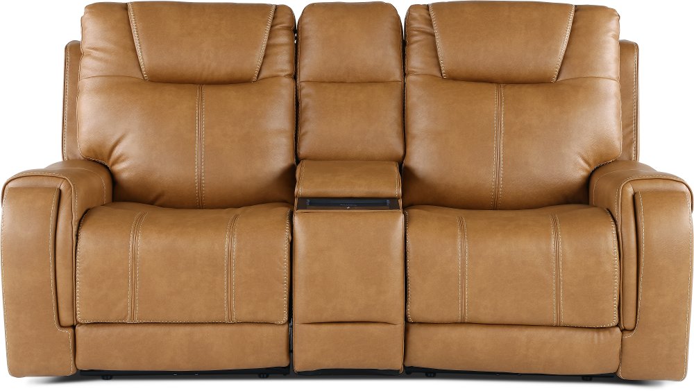 Conway Saddle Brown Power Reclining Loveseat with Audio Console