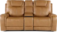 Conway Saddle Brown Power Reclining Loveseat with Audio Console