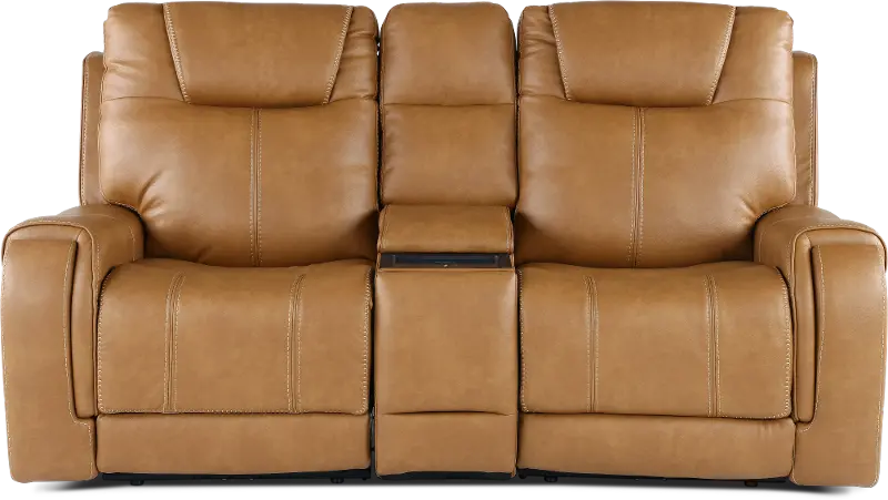 Conway Saddle Brown Power Reclining Loveseat with Audio Console