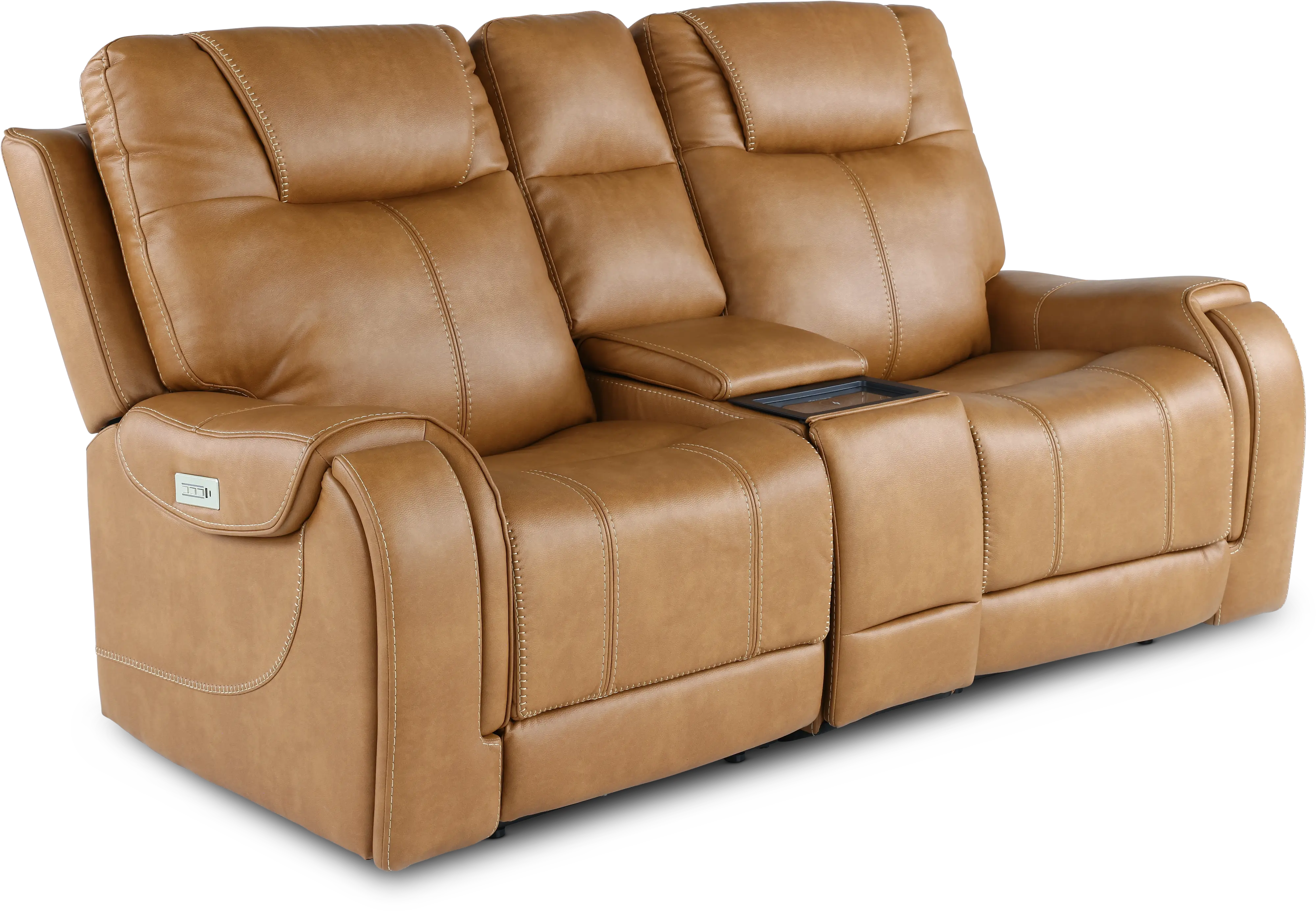 Conway Saddle Brown Power Reclining Loveseat with Audio Console-2