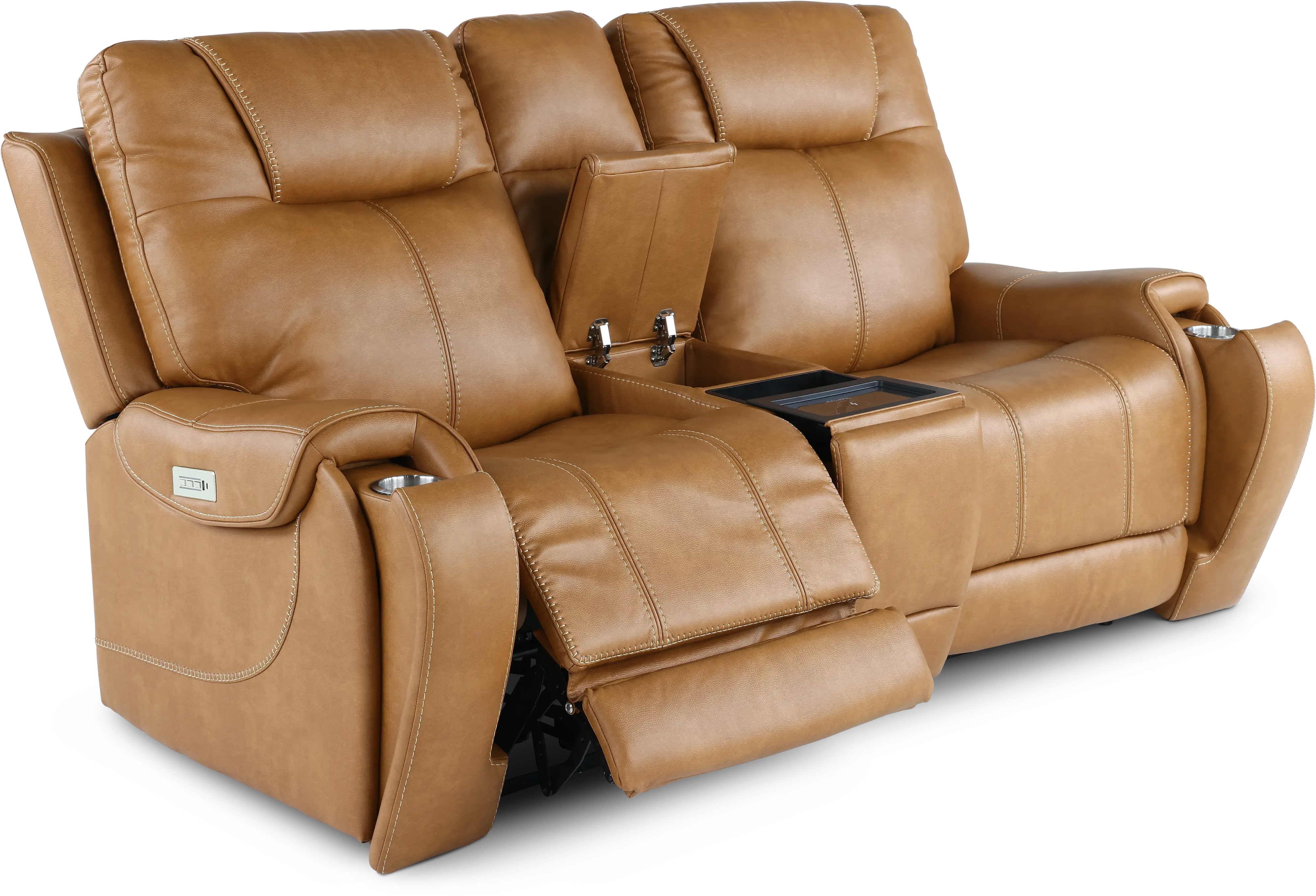 Conway Saddle Brown Power Reclining Loveseat with Audio Console-5