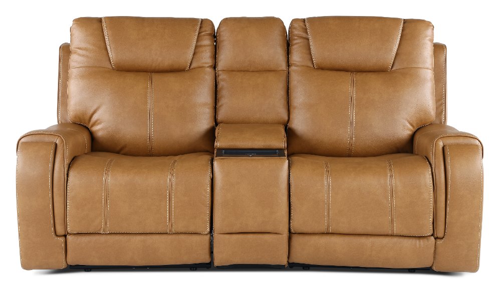 Conway Saddle Brown Power Reclining Loveseat with Console