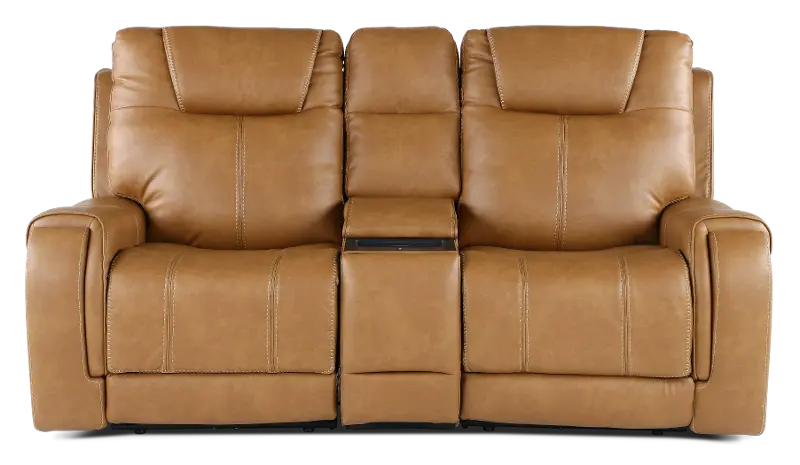 Conway Saddle Brown Power Reclining Loveseat with Console