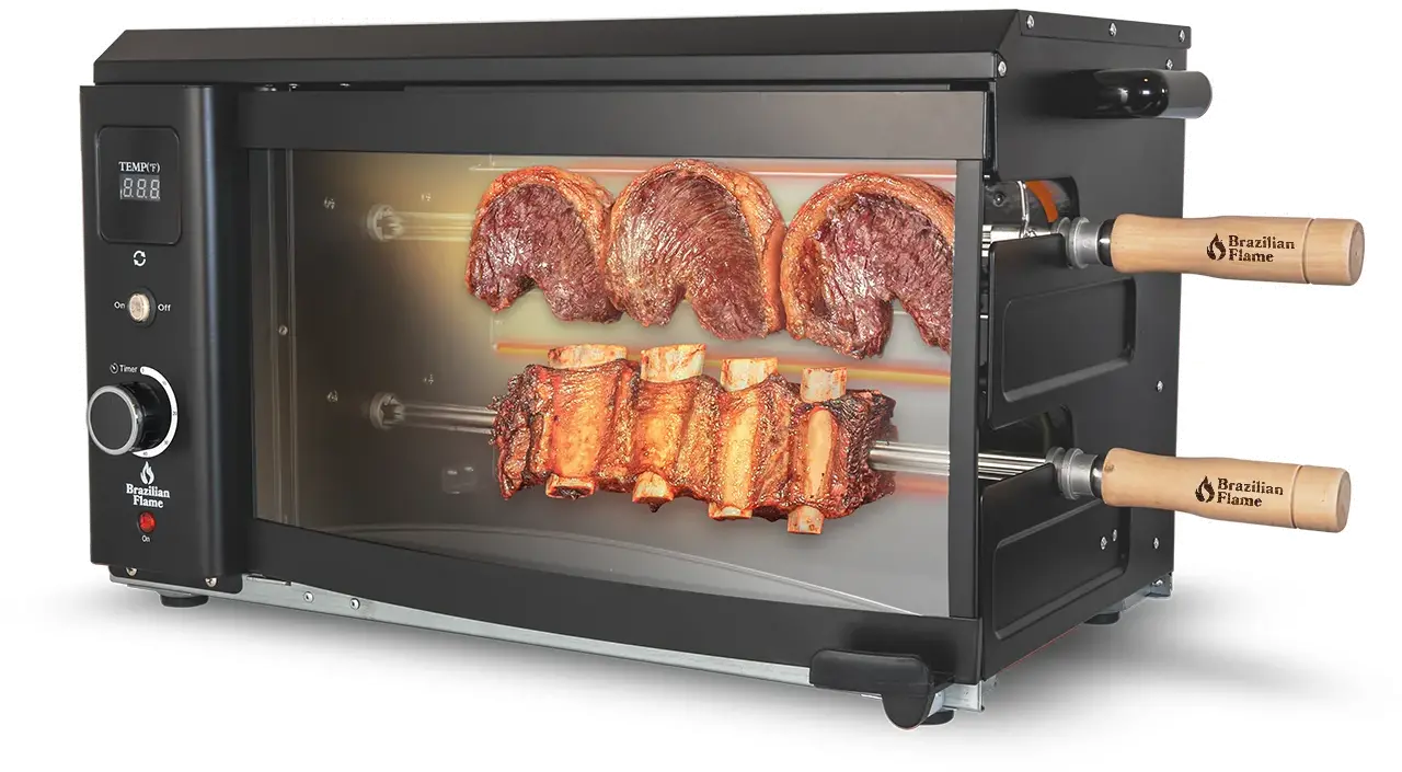 Brazilian Flame Black 2-Skewer Electric Rotisserie Grill-1