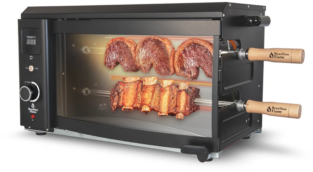 Brazilian Flame Black 2-Skewer Electric Rotisserie Grill