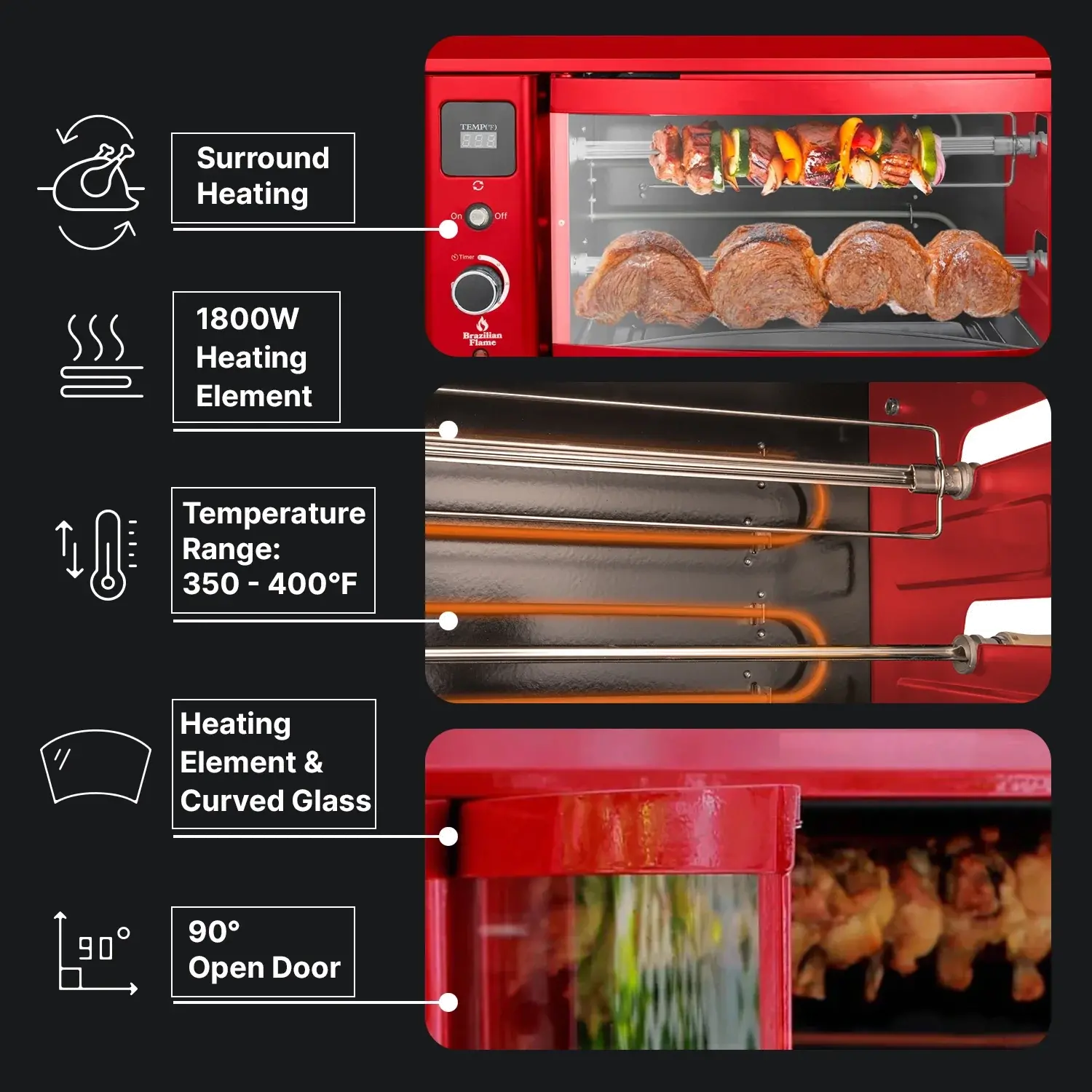 Brazilian Flame Black 2-Skewer Electric Rotisserie Grill-4