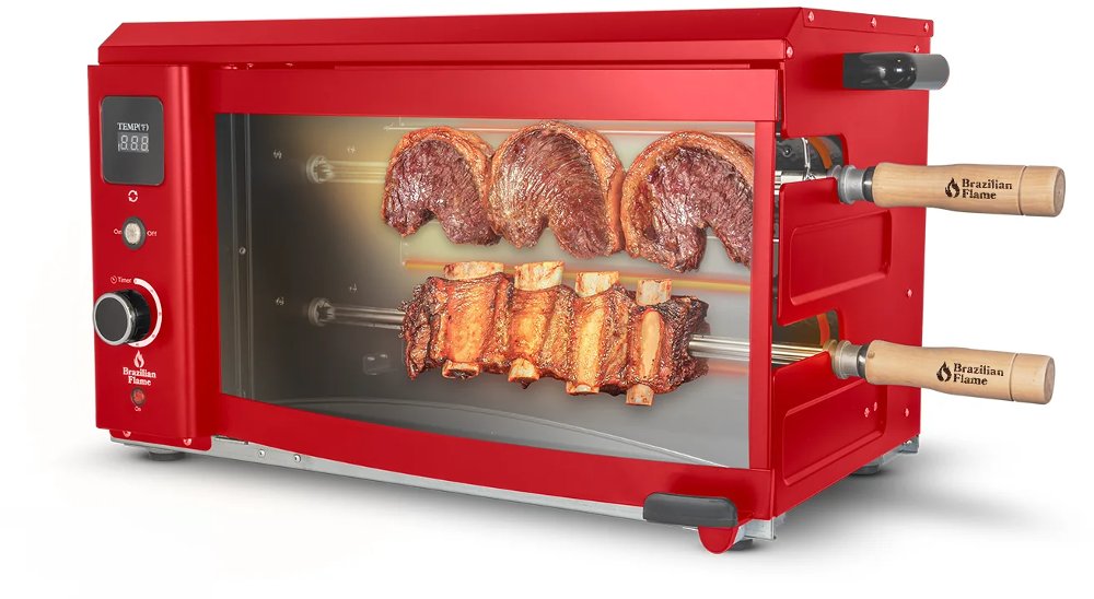 Brazilian Flame Red 2-Skewer Electric Rotisserie Grill
