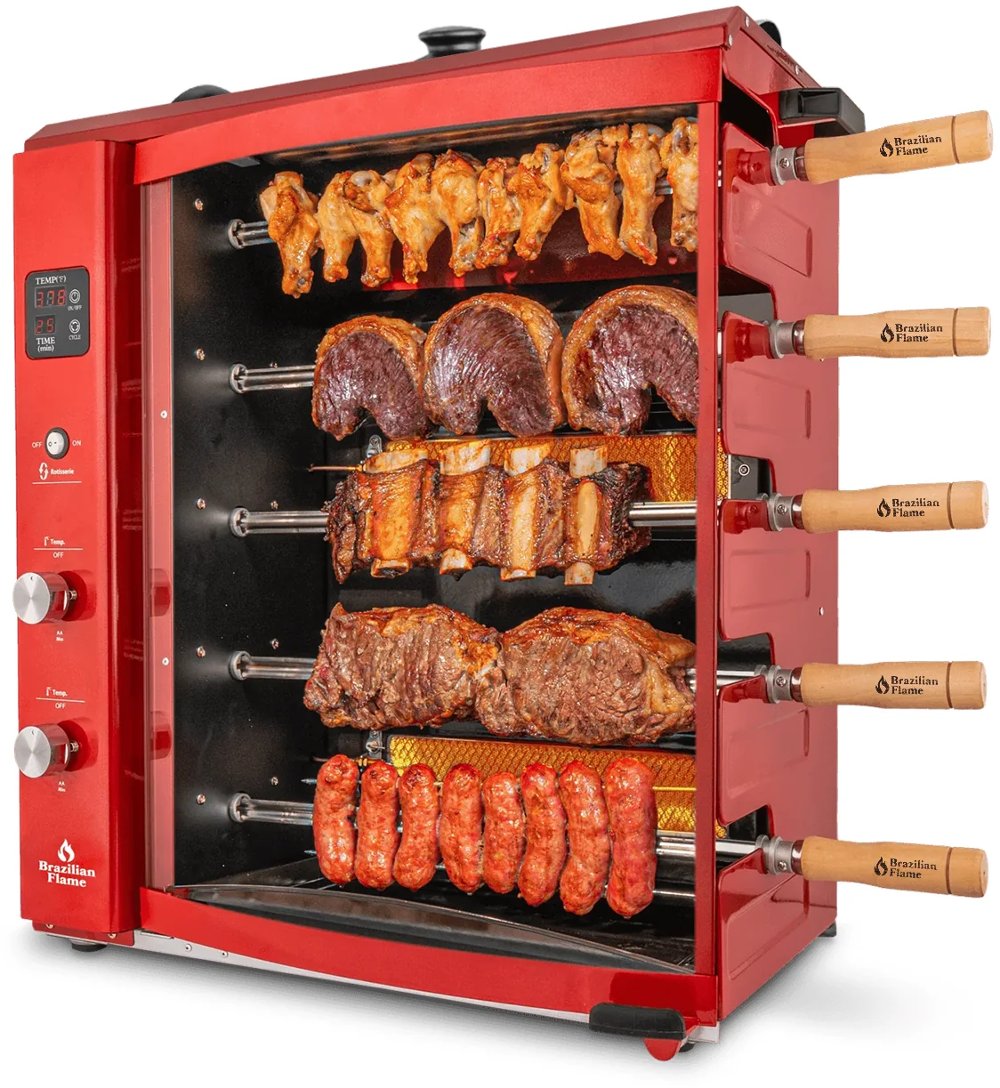 Brazilian Flame Red 5-Skewer LP Gas Rotisserie Grill