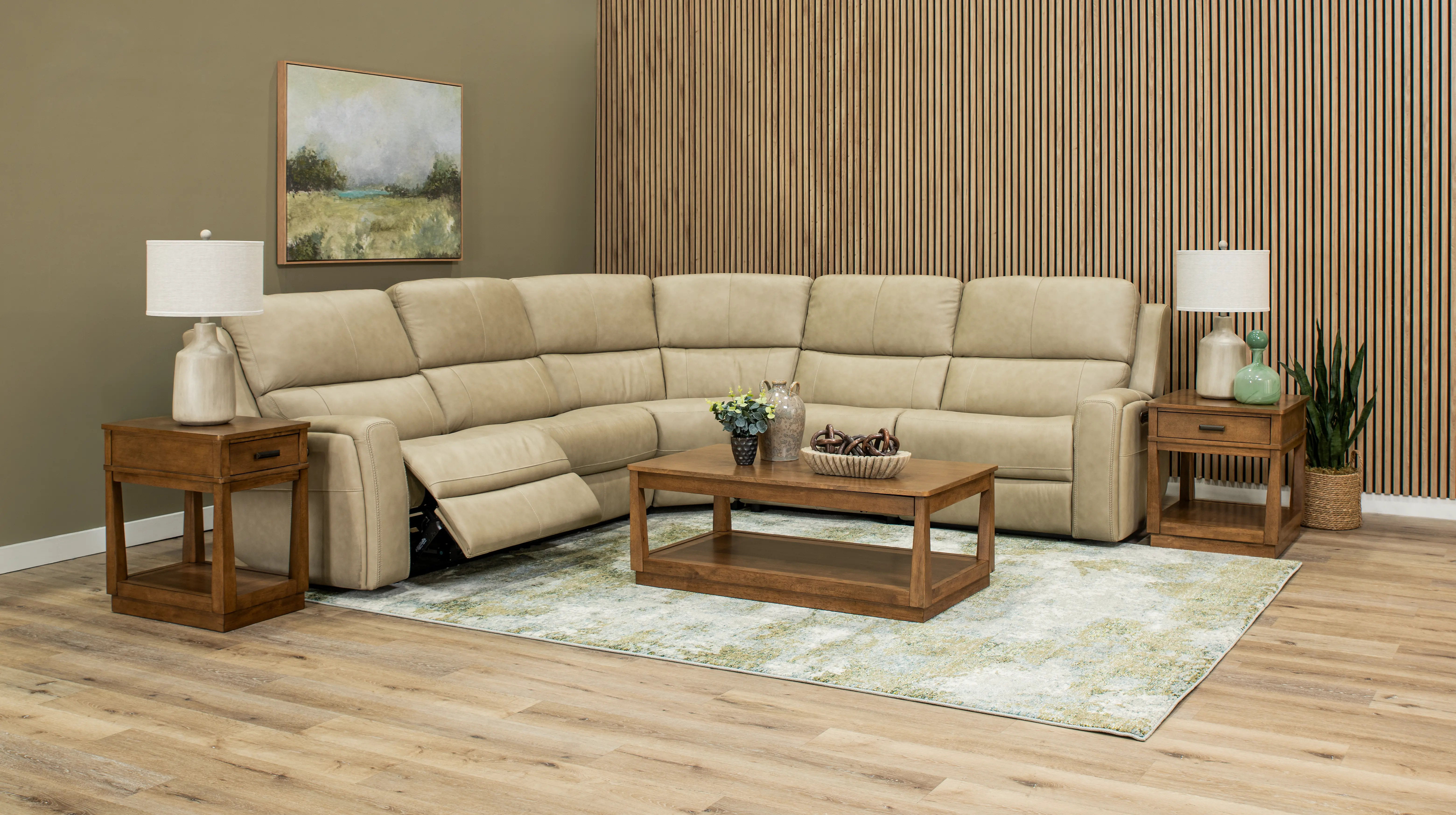 Linden Beige 5 Piece Power Reclining Sectional-2