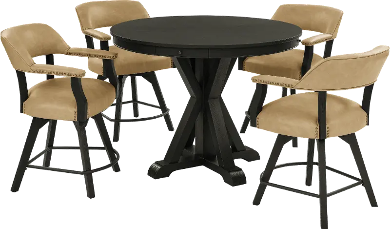 Rylie Black and Sand 5 Piece Counter Height Game Table Set