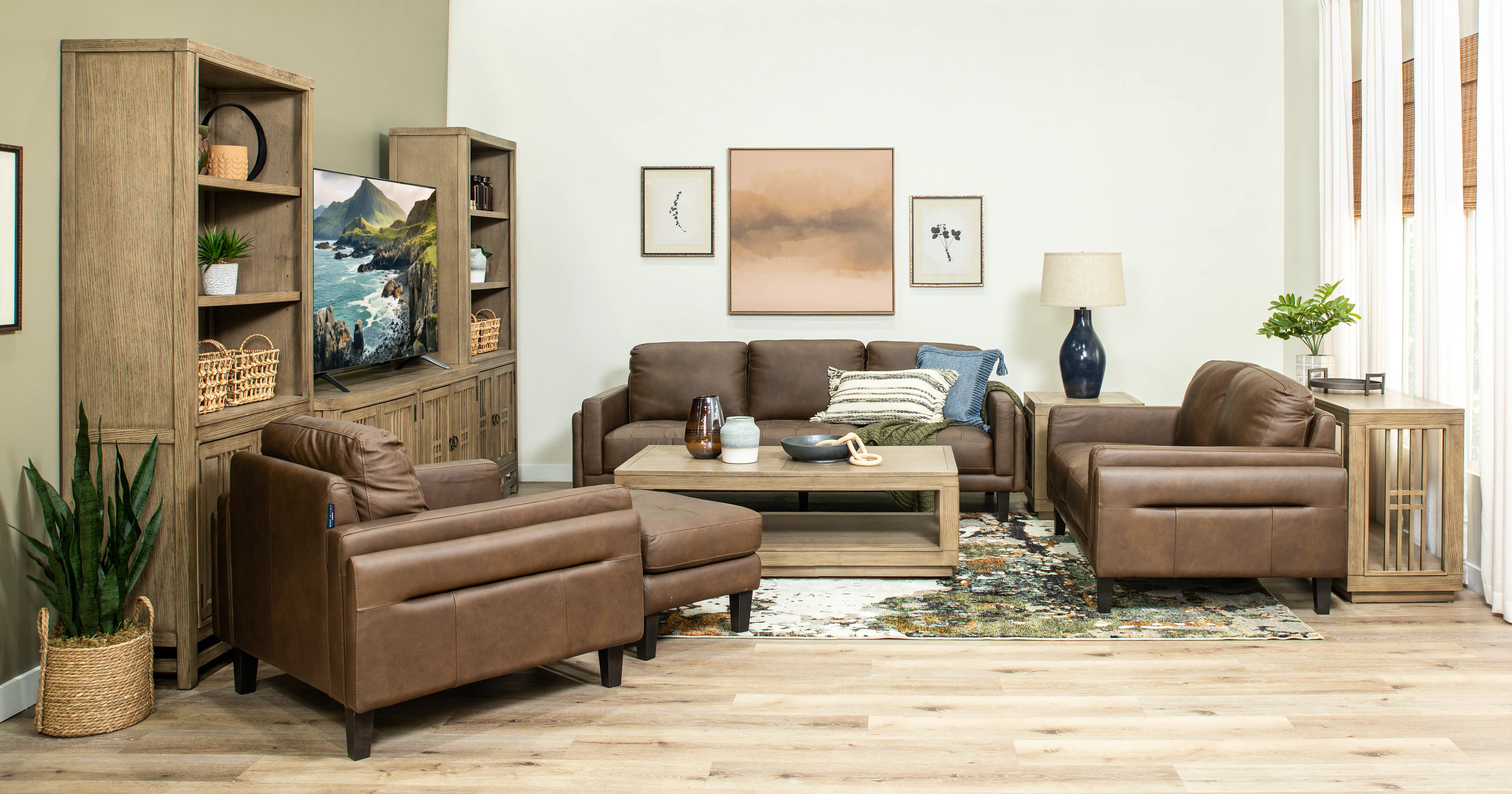 Guernsey Brown Leather Loveseat-9