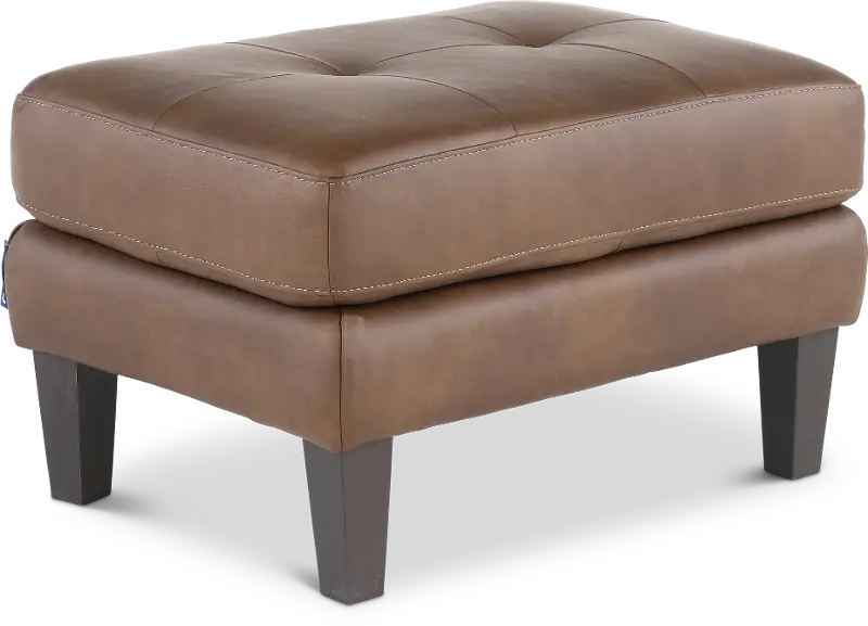 Guernsey Brown Leather Ottoman