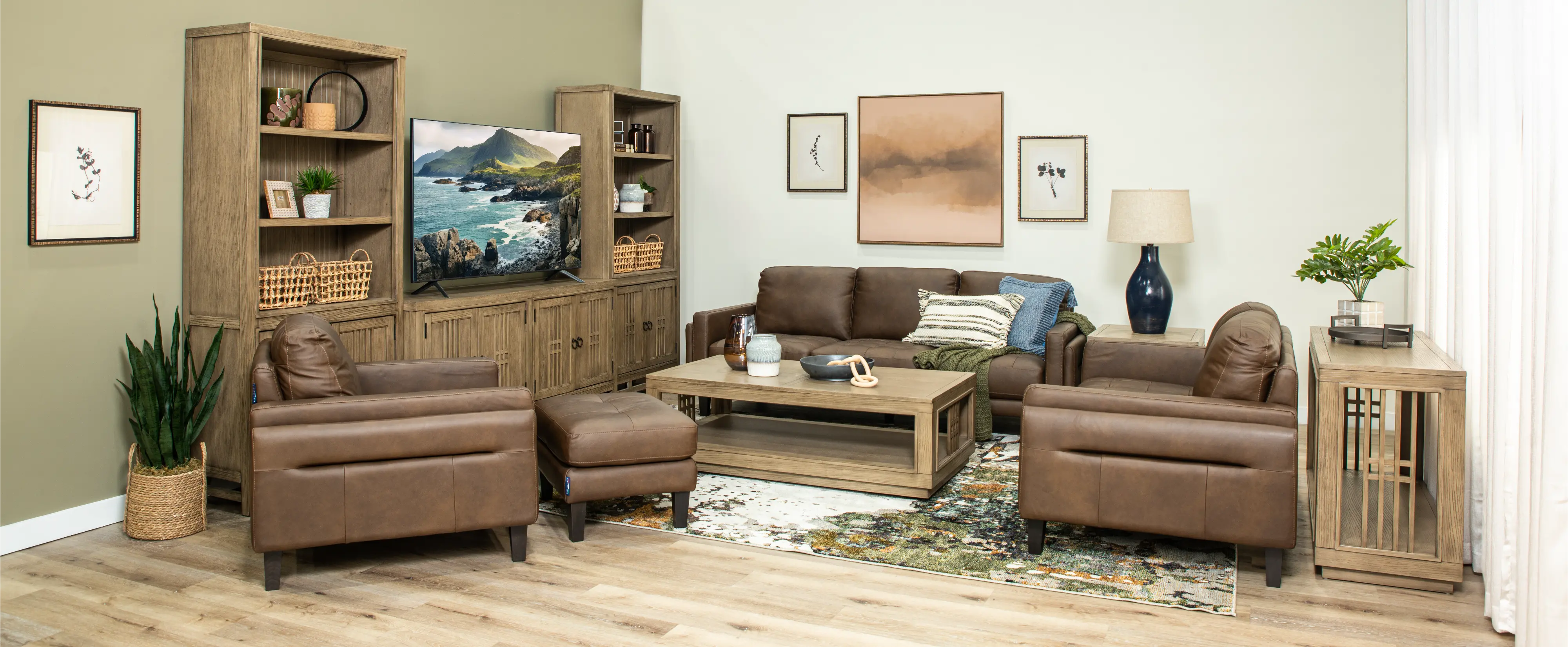 Guernsey Brown Leather Ottoman-2