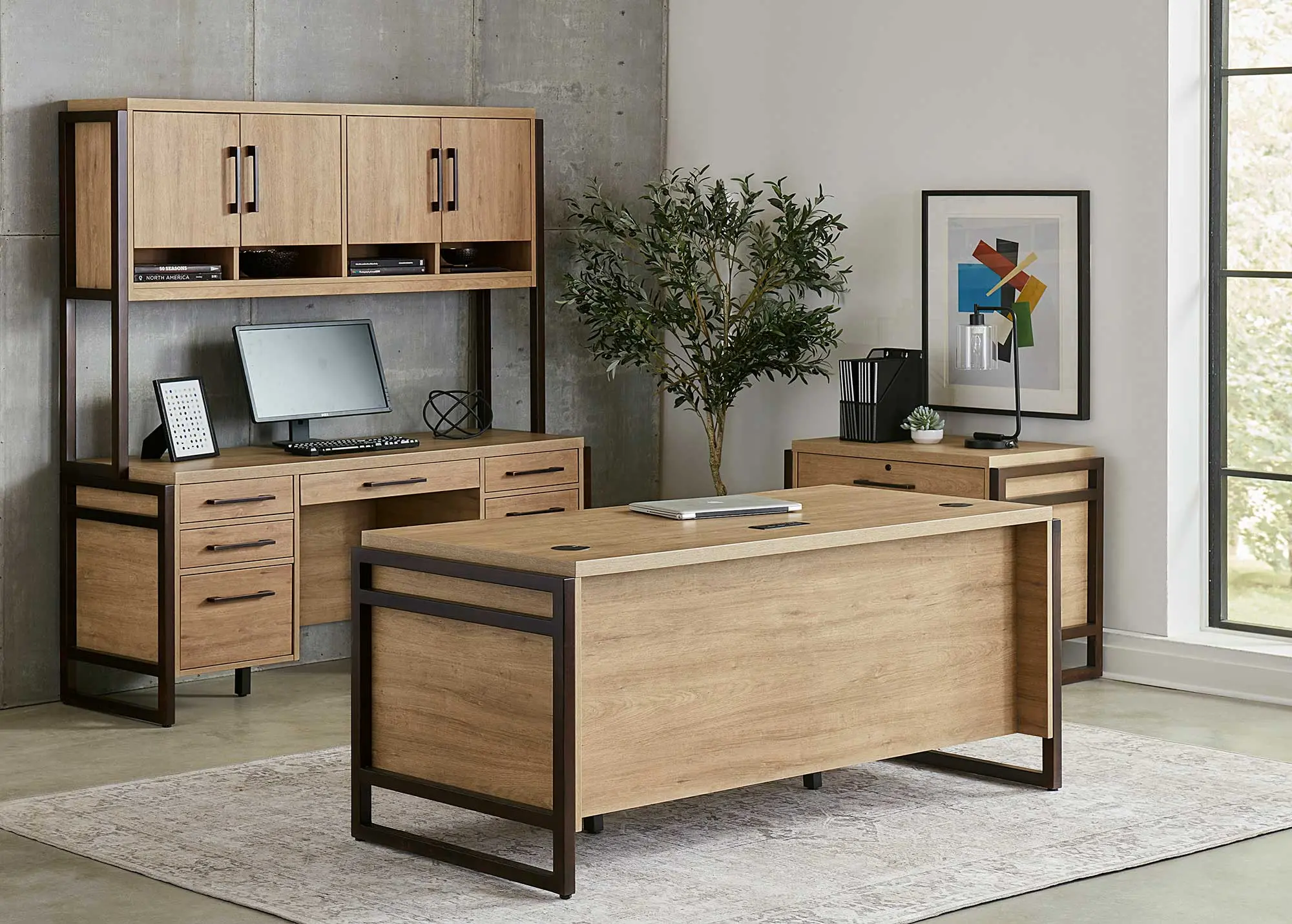Mason Natural and Black Credenza and Hutch-2