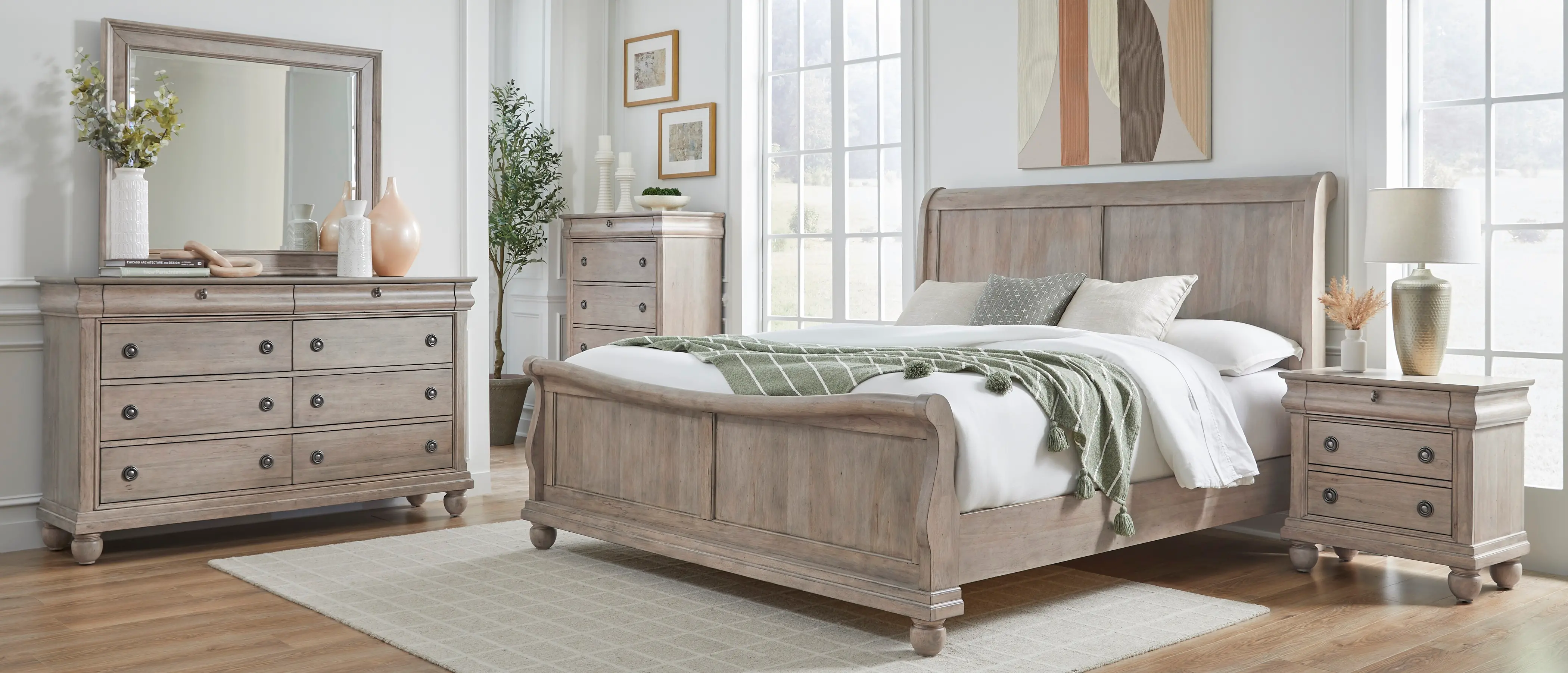 589WT-BED5/0 Traditions Saddle Tan Queen Sleigh Bed-2