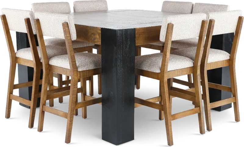 Pacifico Caramel and Black 9 Piece Counter Height Dining Set
