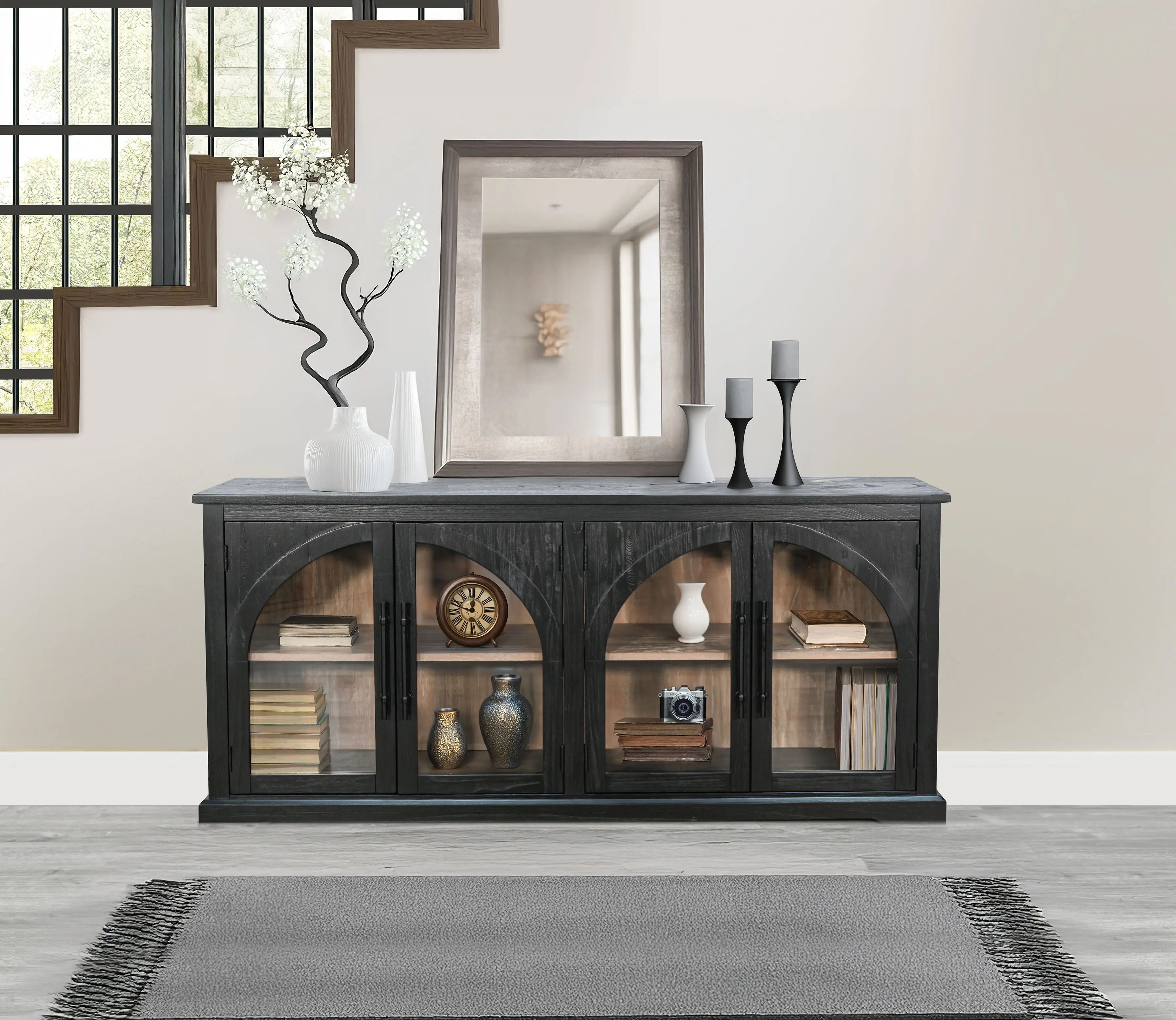 Elena Black and Oak Dining Server-2