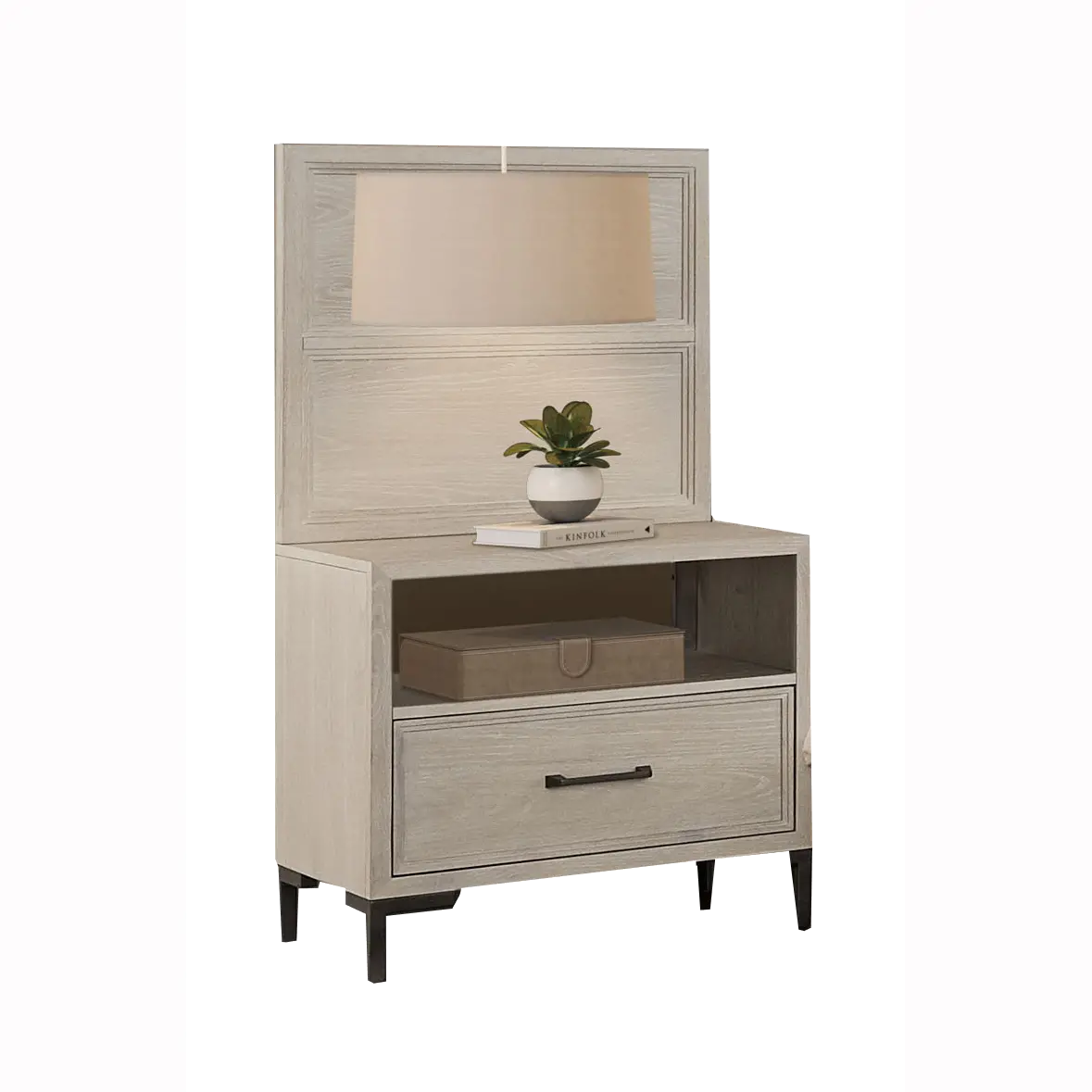 Wallburg Off-White Nightstand with Back Panel-1