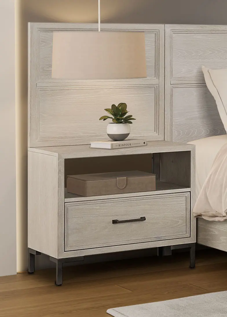Wallburg Off-White Nightstand with Back Panel-2