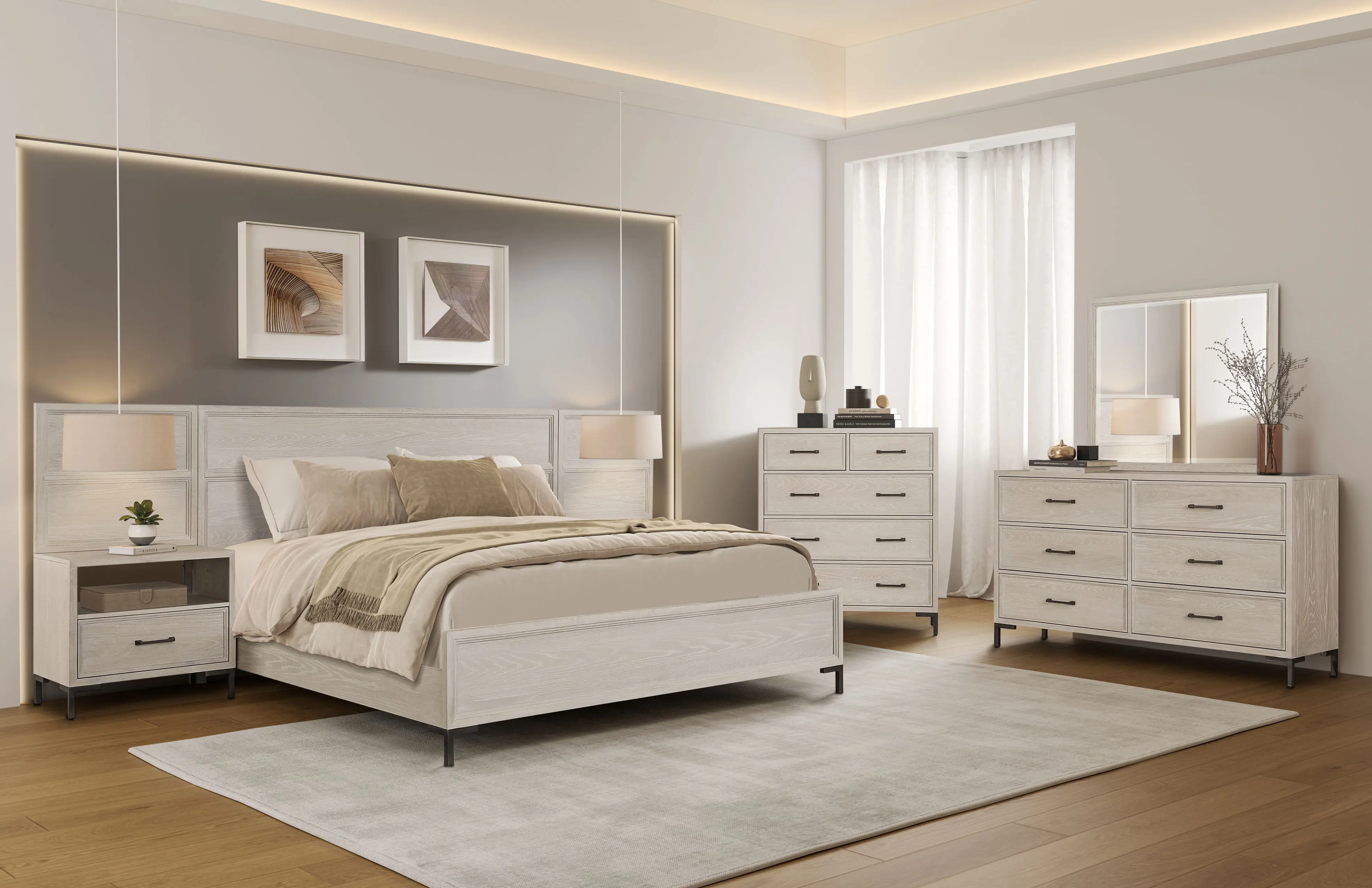 Wallburg Off-White Queen Platform Wall Bed-2