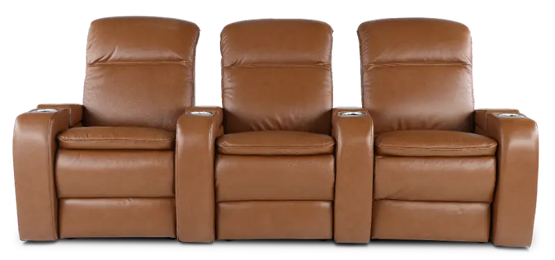 Vertex Sahara Brown Leather 3 Piece Power Reclining Home Theater Set