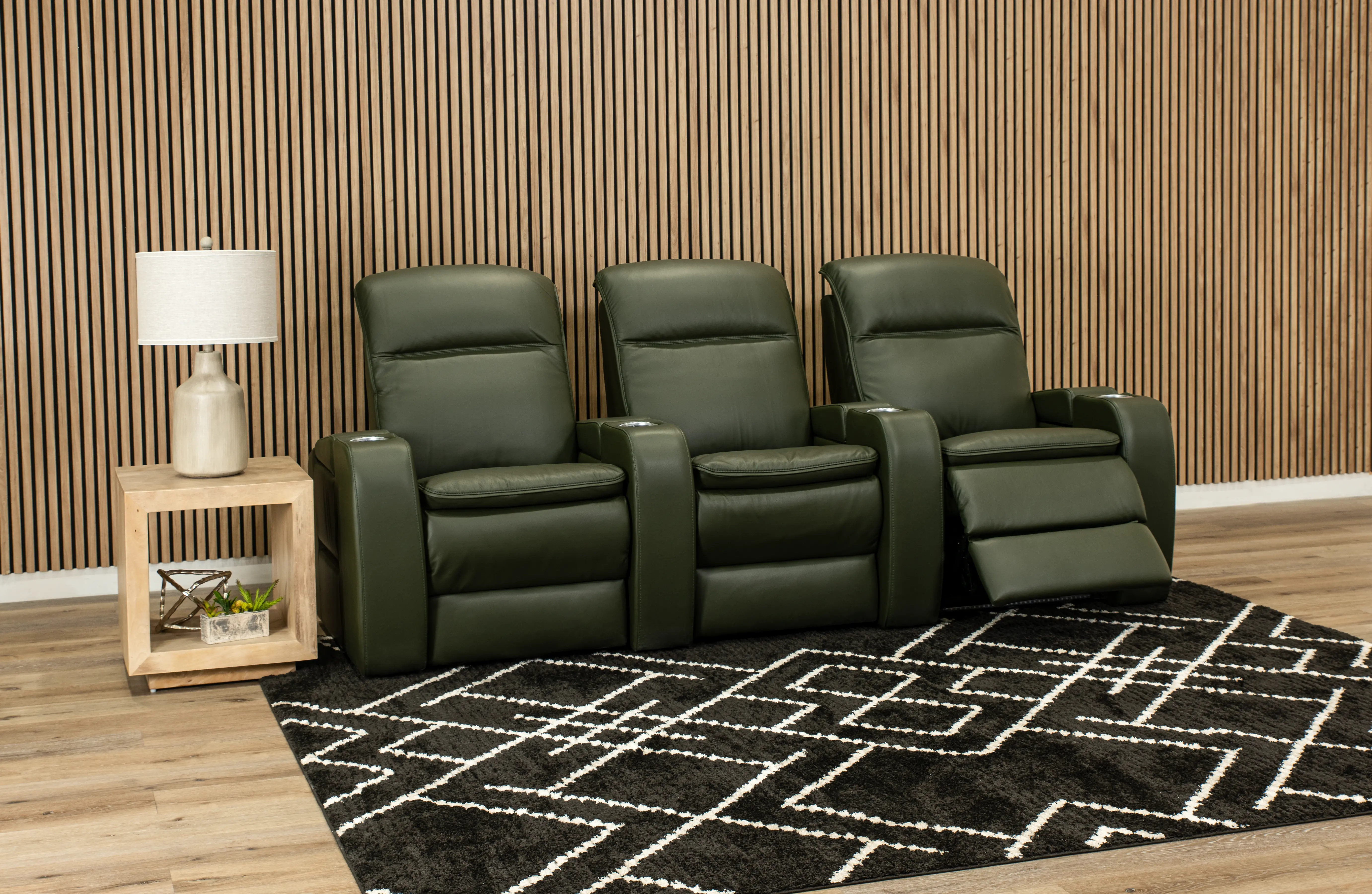 Vertex Basil Green Leather 3 Piece Power Reclining Home Theater Set-2