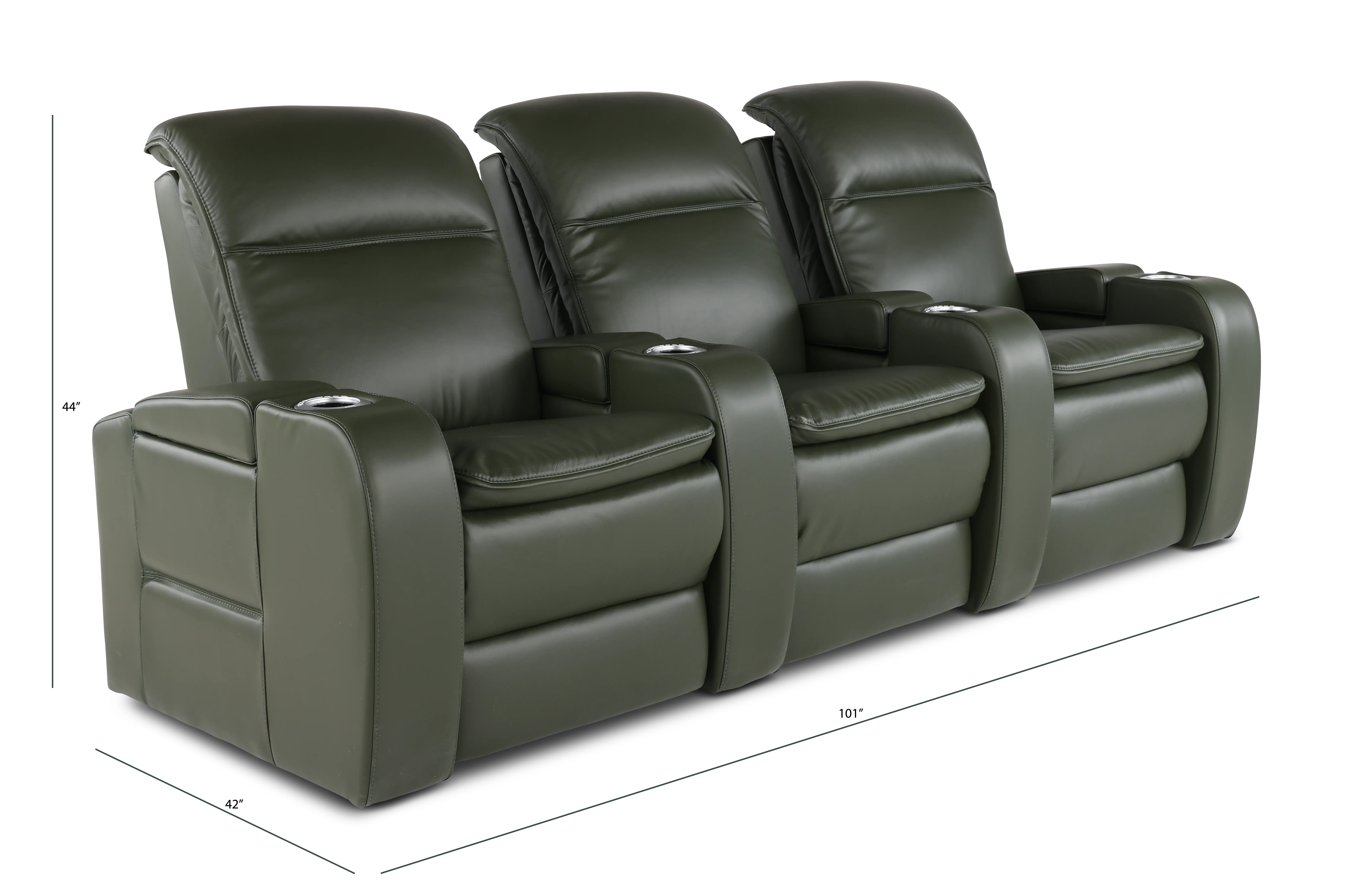 Vertex Basil Green Leather 3 Piece Power Reclining Home Theater Set-3