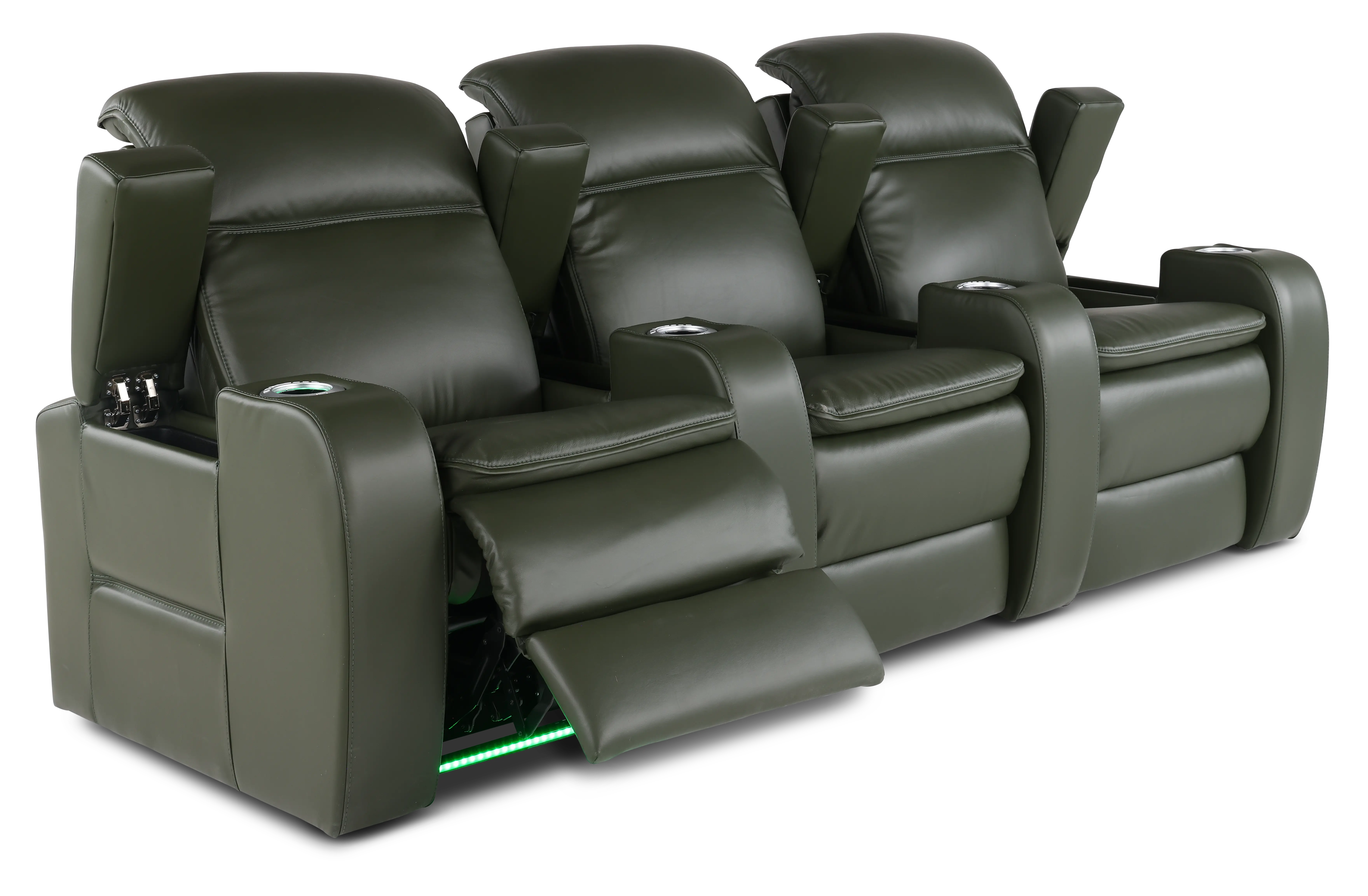Vertex Basil Green Leather 3 Piece Power Reclining Home Theater Set-6