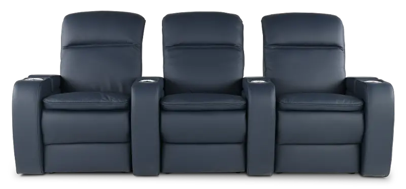 Vertex Atlantic Blue Leather 3 Piece Power Reclining Home Theater Set