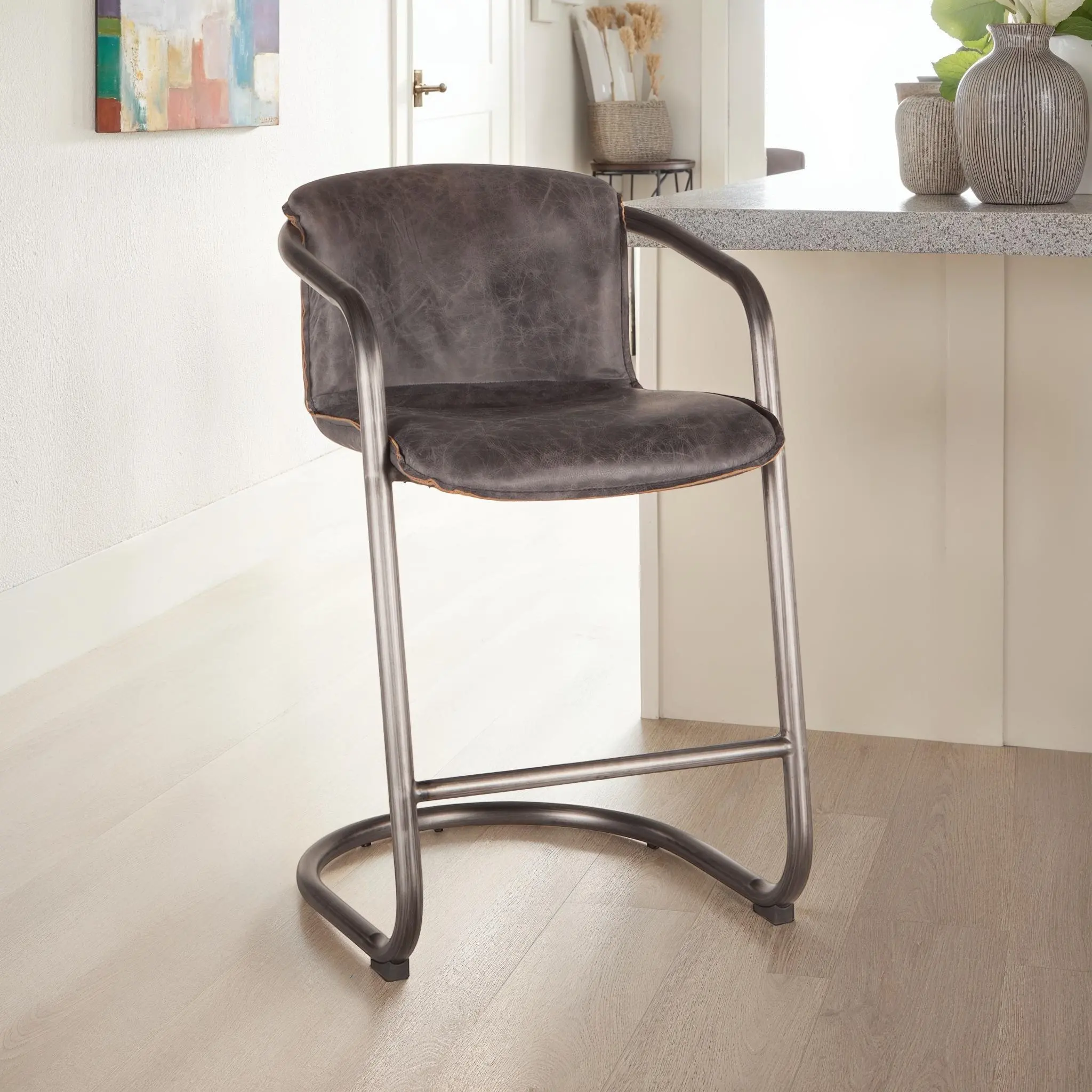 Portofino Antique Gold and Green Leather Dining Chair-2