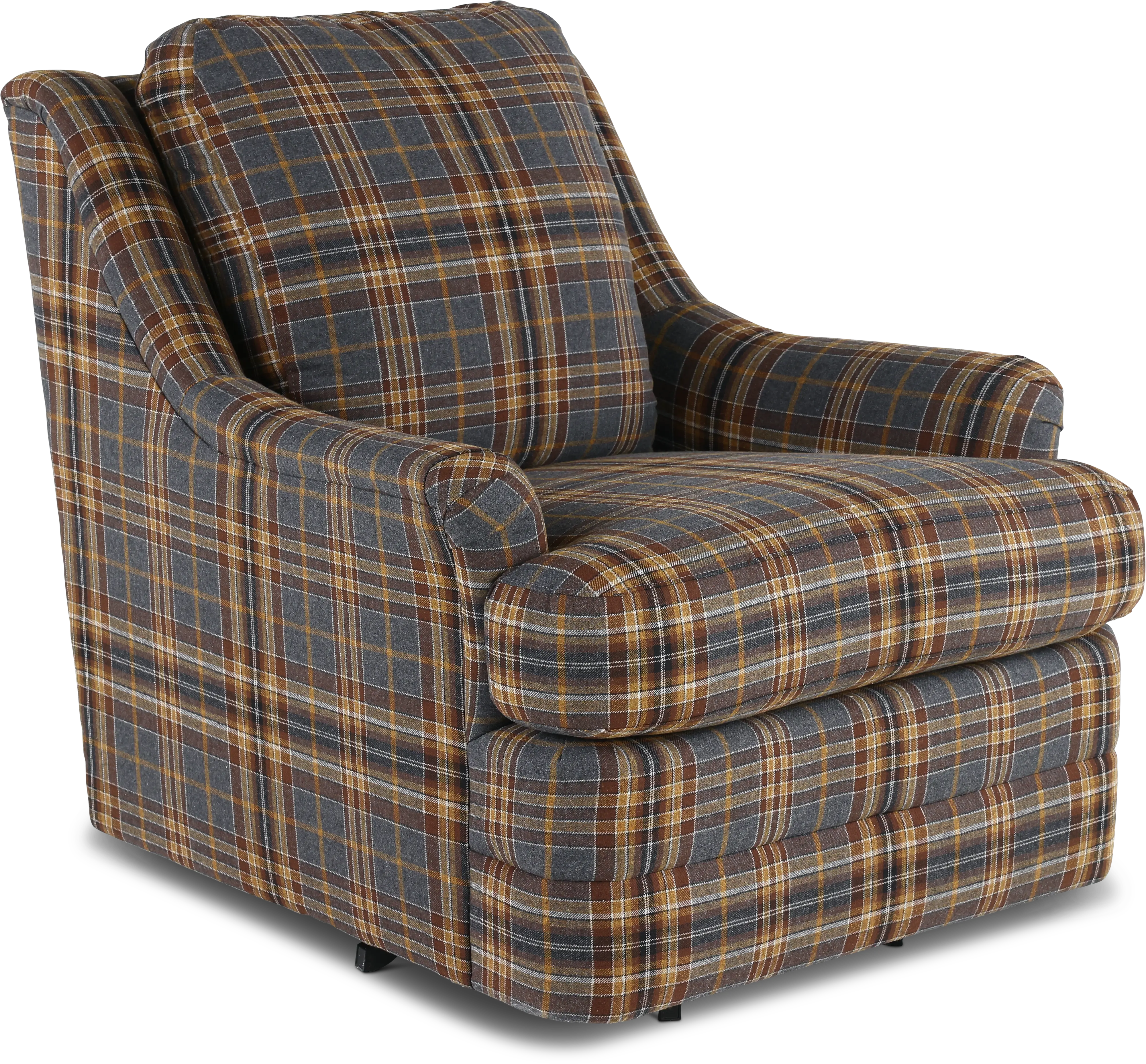 William Brown and Gray Plaid Swivel Chair-1