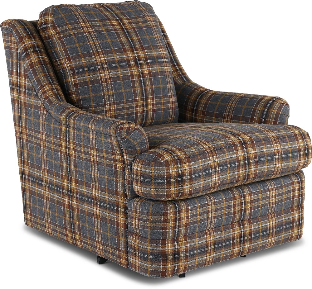 William Brown and Gray Plaid Swivel Chair