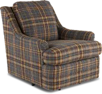 William Brown and Gray Plaid Swivel Chair