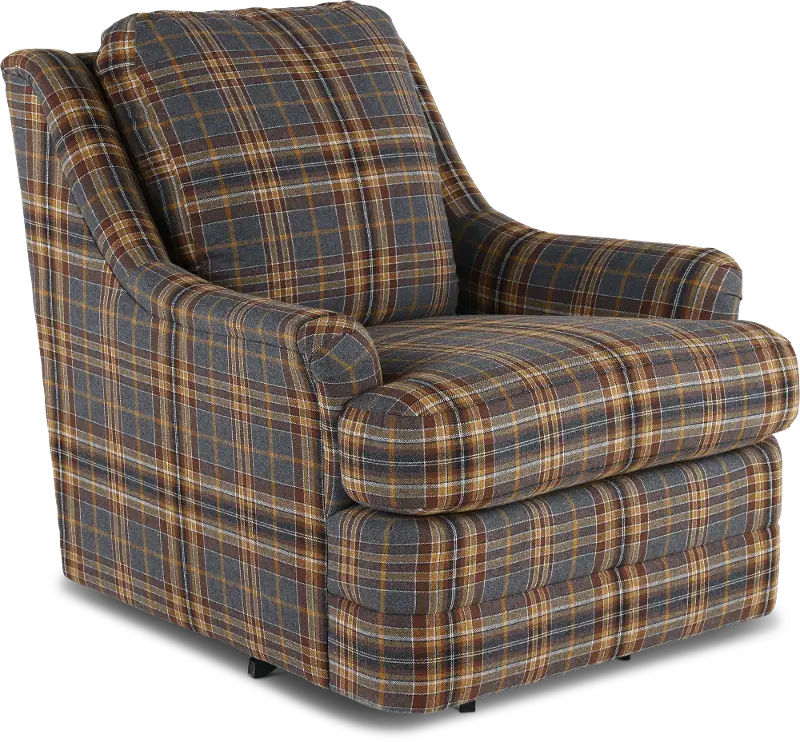 William Brown and Gray Plaid Swivel Chair
