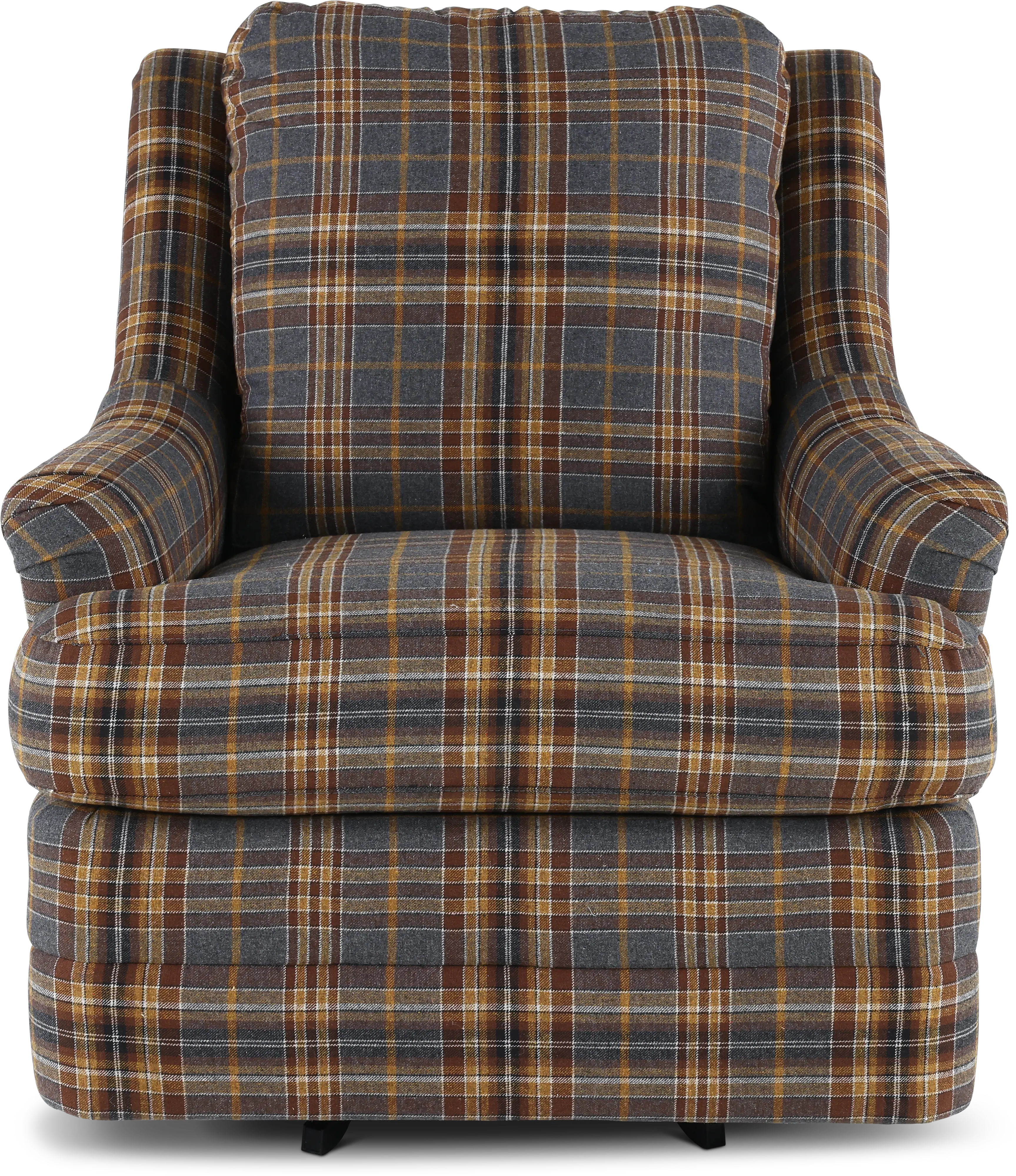 William Brown and Gray Plaid Swivel Chair-2