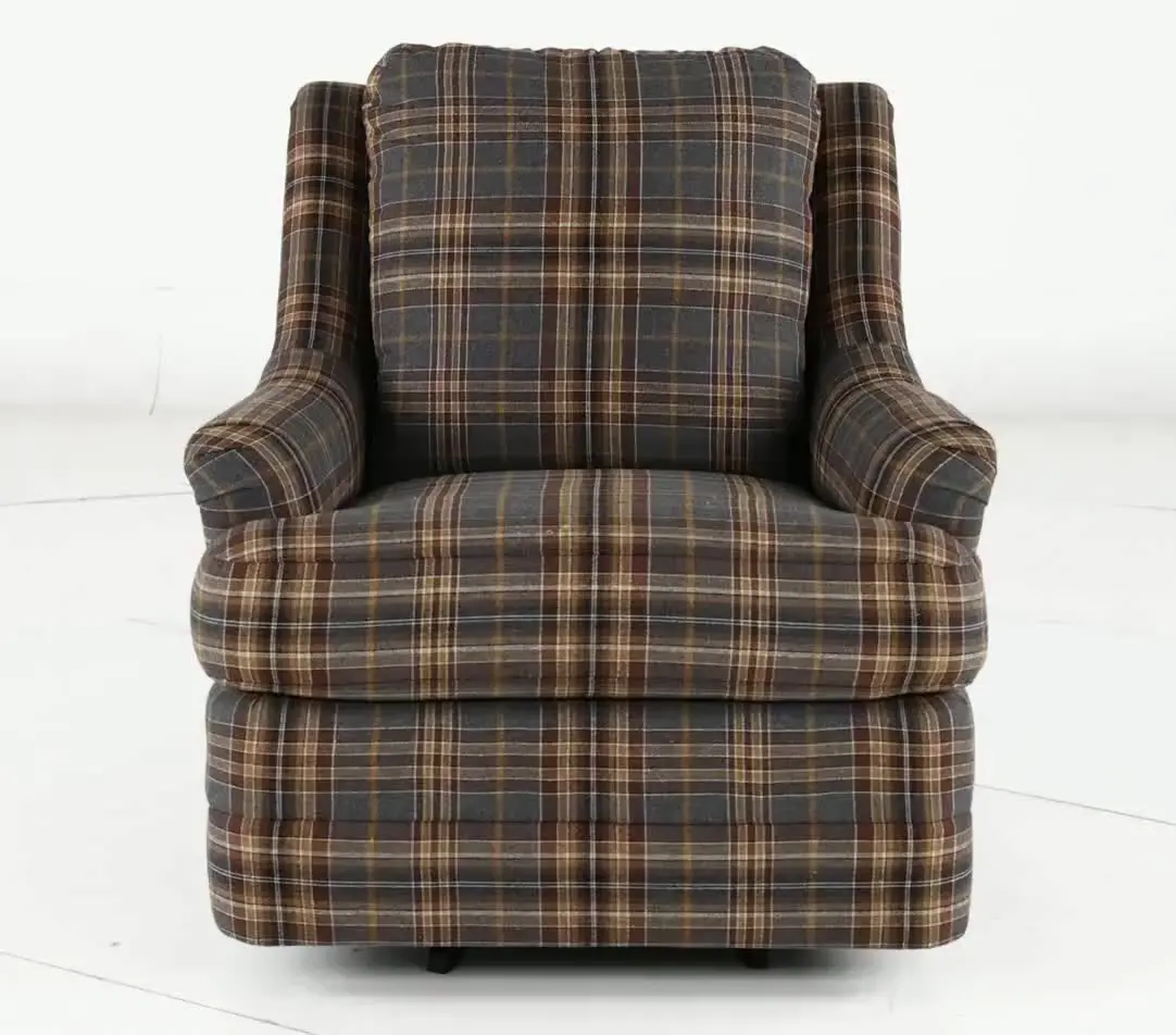William Brown and Gray Plaid Swivel Chair-6