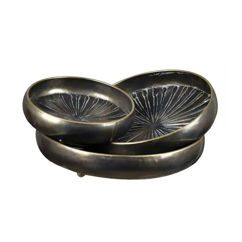 Round Bronze Metal Tray, Set of 3
