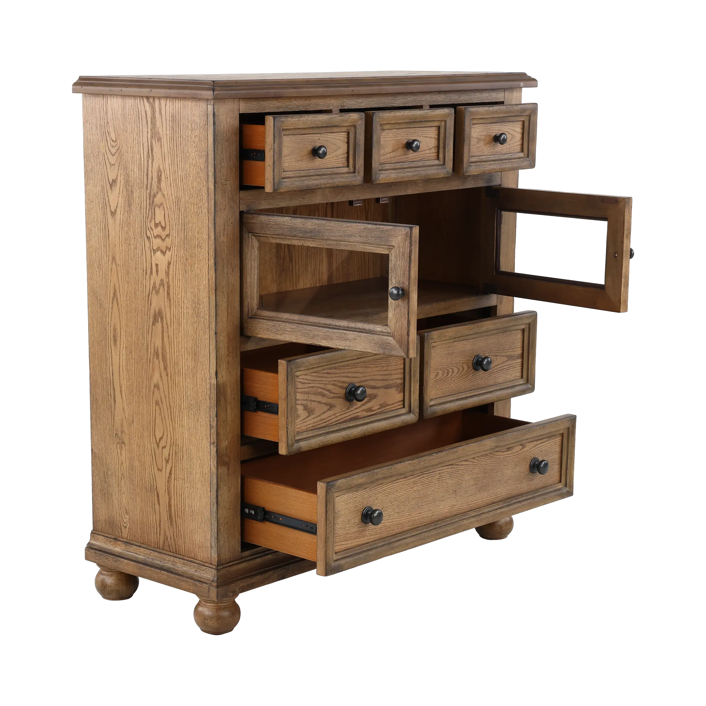 Country Oak Door and Drawer Chest-5