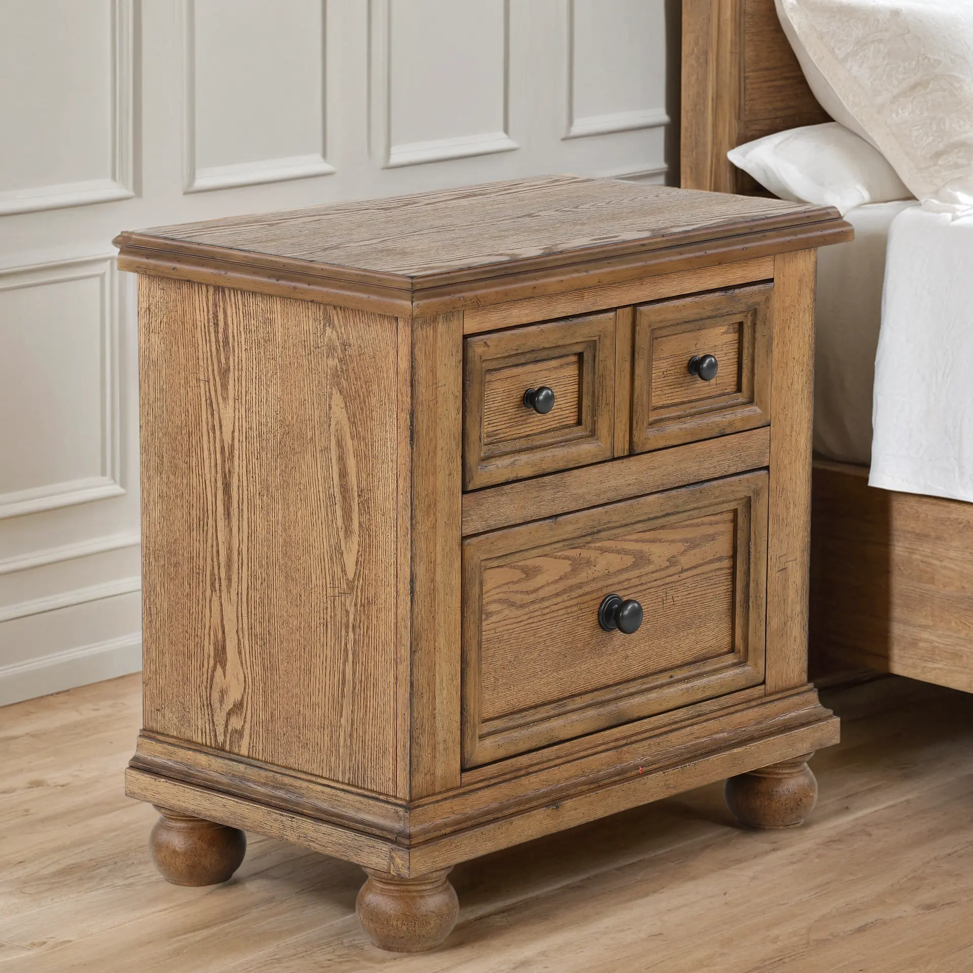 Country Living Oak 2-Drawer Nightstand-12