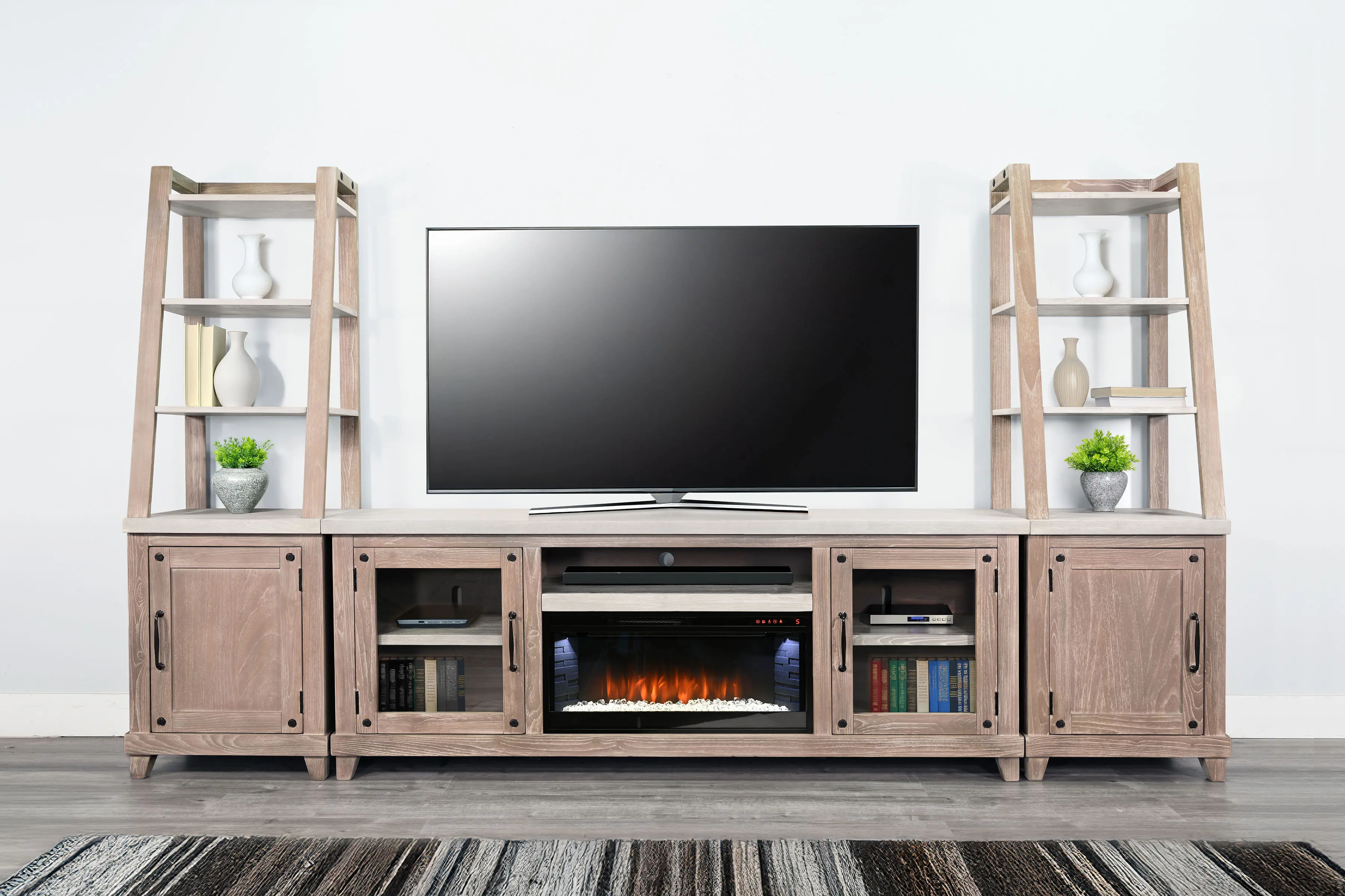 Rivan 74  Natural Fireplace Entertainment Center-2