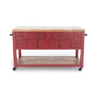 Country Living Oak and Red Green Kitchen Island