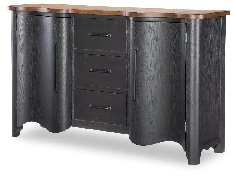Country Living Black and Oak Scalloped Door Chest