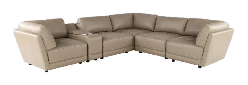 Nexus Cappuccino Brown Leather 6 Piece Sectional