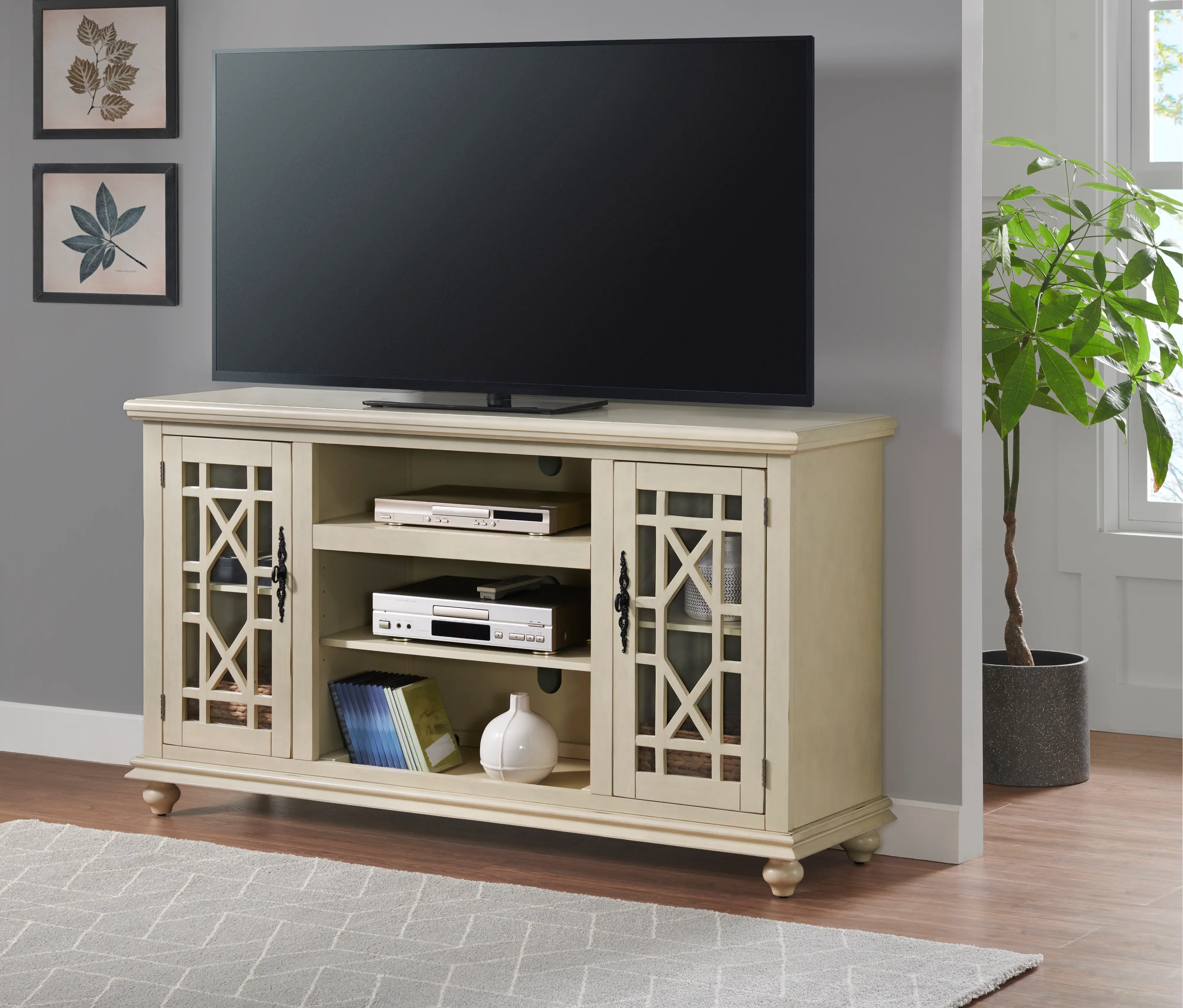 Two Door Antique White 63  TV Stand-2