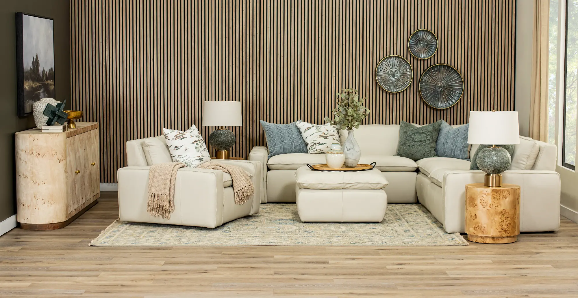 Oslo Off-White Leather Large Ottoman | RC Willey