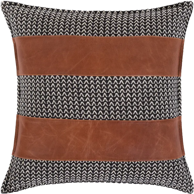 Fiona Black and Brown Leather Accent Pillow