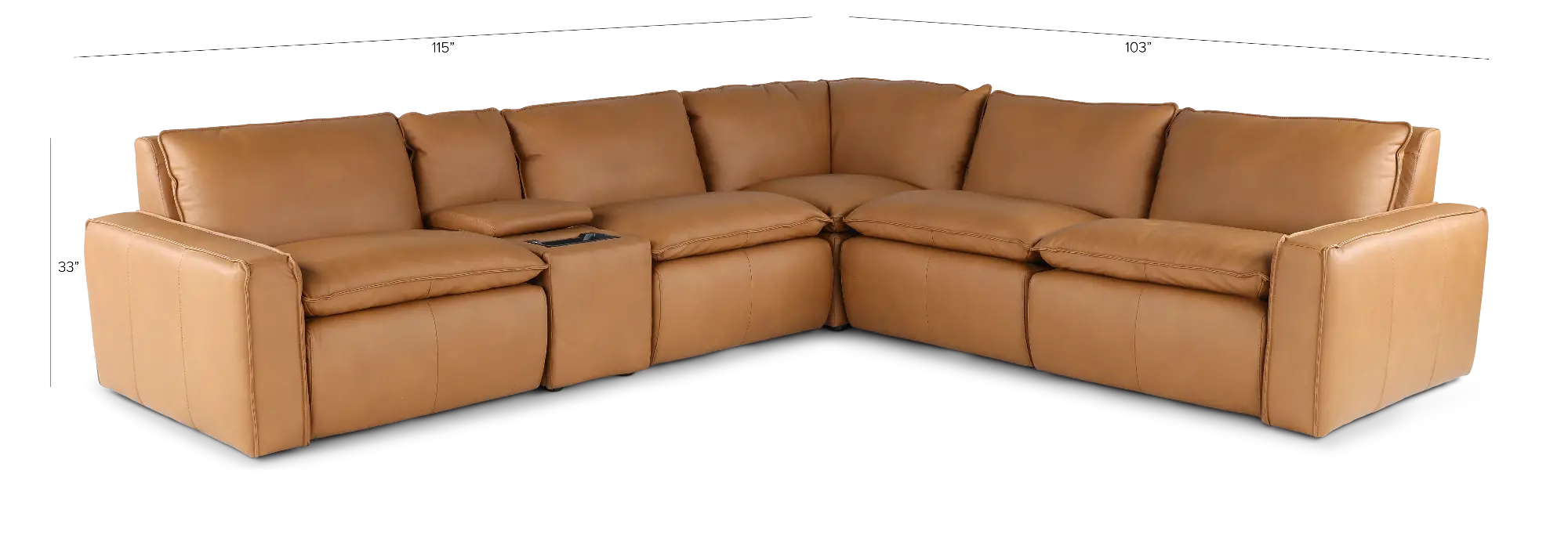 Oslo Antelope Tan Leather 6-Piece Sectional with Console | RC Willey